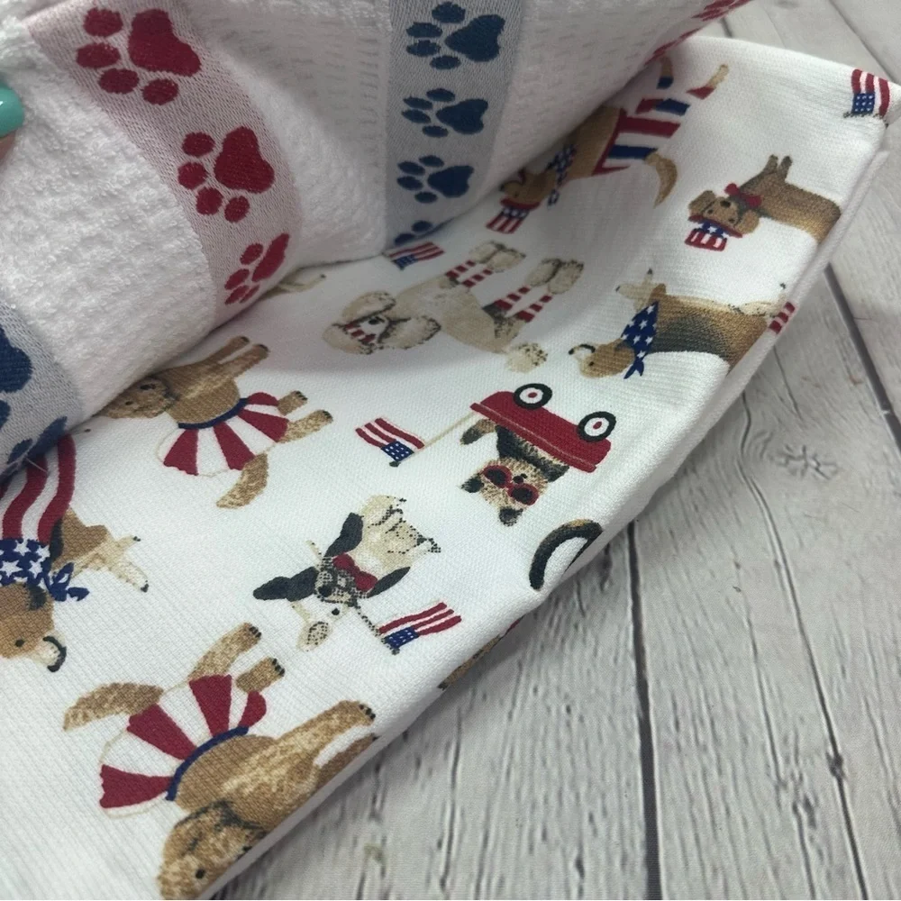NWT Patriotic Dog Print Kitchen Towel 100% cotton set of 3